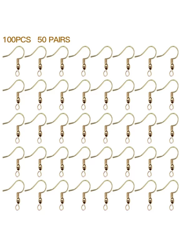 TureClos 100pcs Alloy Earring Hooks Golden Plated Eyelet Ear Wire DIY Jewelry Accessories