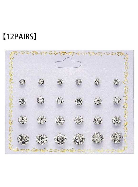 TureClos 12 Pairs/set Cubic Zircon Ear Studs Fashion Earrings Party Jewelry Gift for Women Girls Type 1