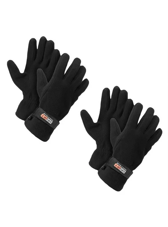 Unisex Fleece Lined Adjustable Warm Winter Gloves (Black 2 Pairs)