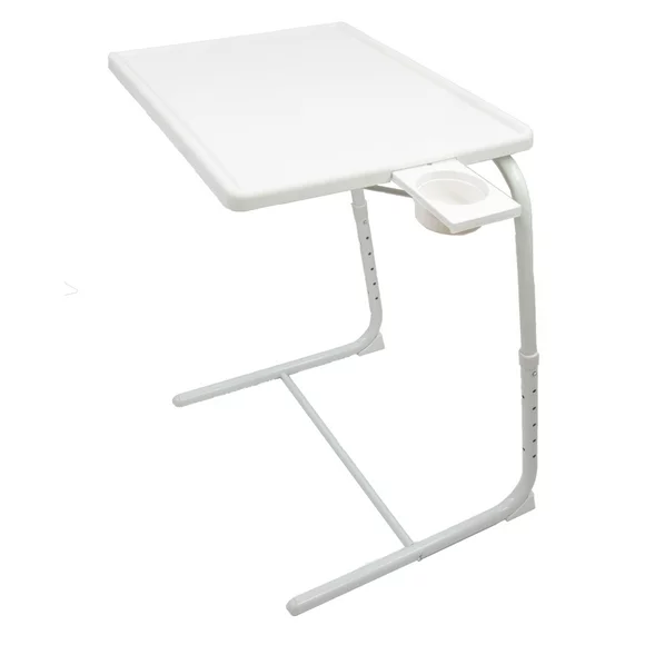 Upgrade Deluxe - Portable Foldable Comfortable TV Tray Table - Laptop, Eating, Drawing Tray Table Stand - Adjustable Height & Angle Tray - Sliding Adjustable Cup Holder - Upgraded Stability - White