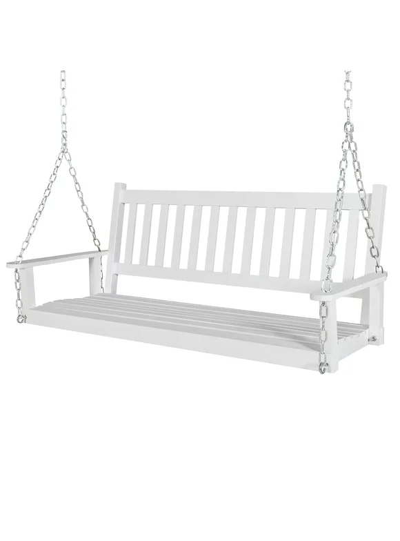 VEIKOUS 3-Seat Outdoor Hanging Porch Swing Bench with Chains, White