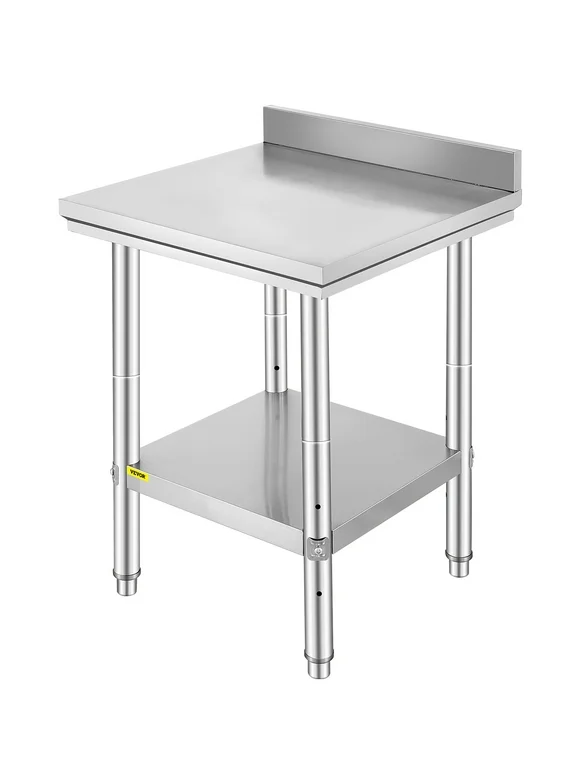 VEVORbrand Stainless-Steel Work Table 24 x 24 x 34 Inches Commercial Food Prep Heavy Duty Metal Work Table with Adjustable Feet for Restaurant, Home and Hotel