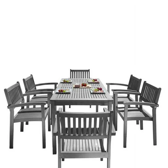 VIFAH V1297SET28 Renaissance Outdoor Patio Hand-scraped Wood 7-piece Dining Set with Stacking Chairs