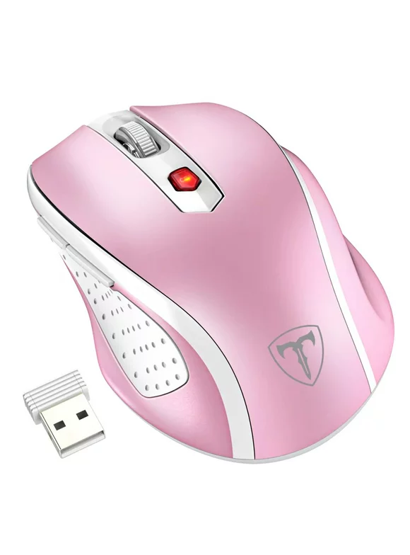 VicTsing MM057 2.4G Wireless Portable Mobile Mouse Optical Mice with USB Receiver, 5 Adjustable DPI Levels, 6 Buttons for Notebook, PC, Computer - Pink