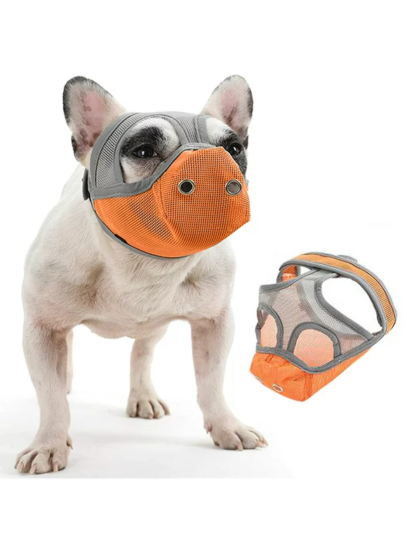 Visland Dog Muzzle Face Cover, Adjustable Breathable Full Face Protection Short Snout Bulldog Muzzle Mask for Barking Chewing Training Licking Eating Dirty Food