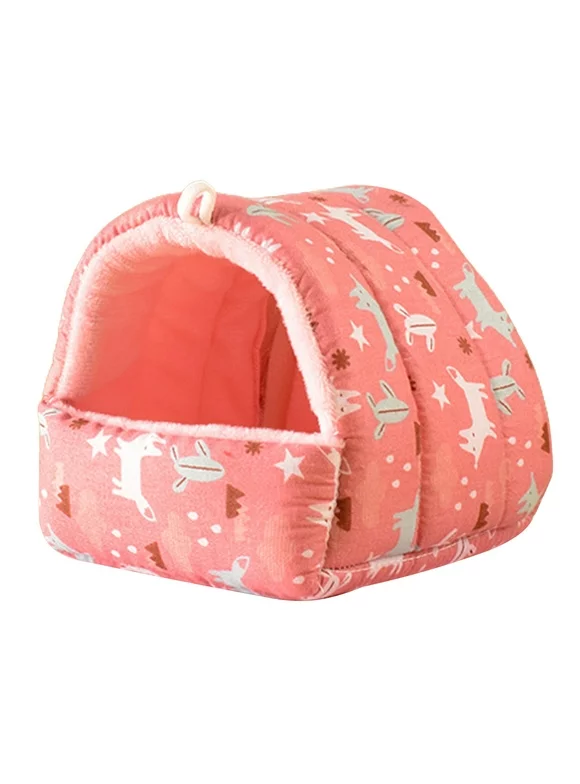 Visland Guinea Pig Bed Cave, Cute Cartoon Pattern Soft Skin-friendly Cozy Hamster House Hideout for Dwarf Rabbits Hedgehog Squirrel Winter Nest Hamster Rats Cage Accessories