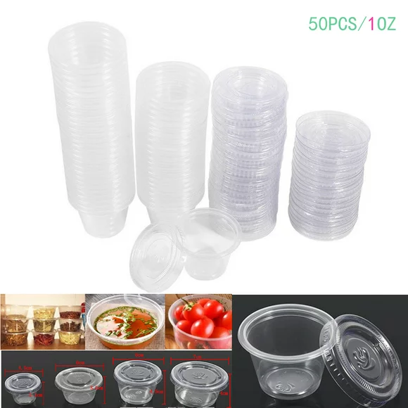 Walfront 1 oz Disposable Cups with Lids, 50 Pieces Plastic Clear Chutney Sauce Cups Food Takeaway Hot Souffle Portion Container Cups
