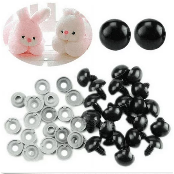 Walfront Plastic Round Safety Eyes, 100 Pieces Plastic Safety Eyes with Washer For DIY Crafts Accessory, Felting Toys, Doll, Puppet, Plush Animal Making and Teddy Bear 0.24/0.35/0.39/0.47 Inches (Black)