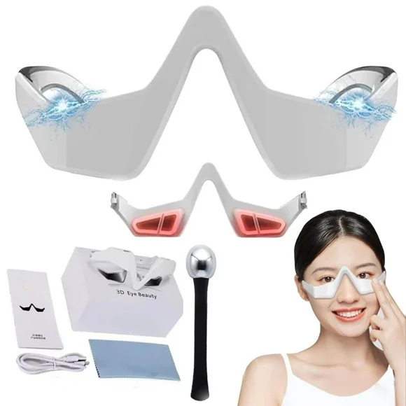 White Beauty Instrument For Women, 2 In 1 Bloesi Eye Bag Remover Glasses 2025 New Romuv Eyecare Pro Red Light Smoo Eye Care Pro 3D Eye Beauty Device For Dark Circles Relax Eye Strain