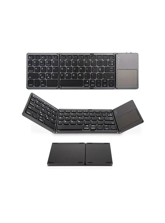 Wireless Bluetooth Keyboard Mini Folding Keyboard Portable Ultra Slim Keyboard with Touch Pad for Windows/Android/iOS Gray