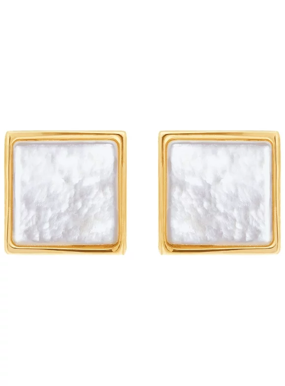 Women's Welry Natural Square Mother-of-Pearl Stud Earrings in 14kt Yellow Gold