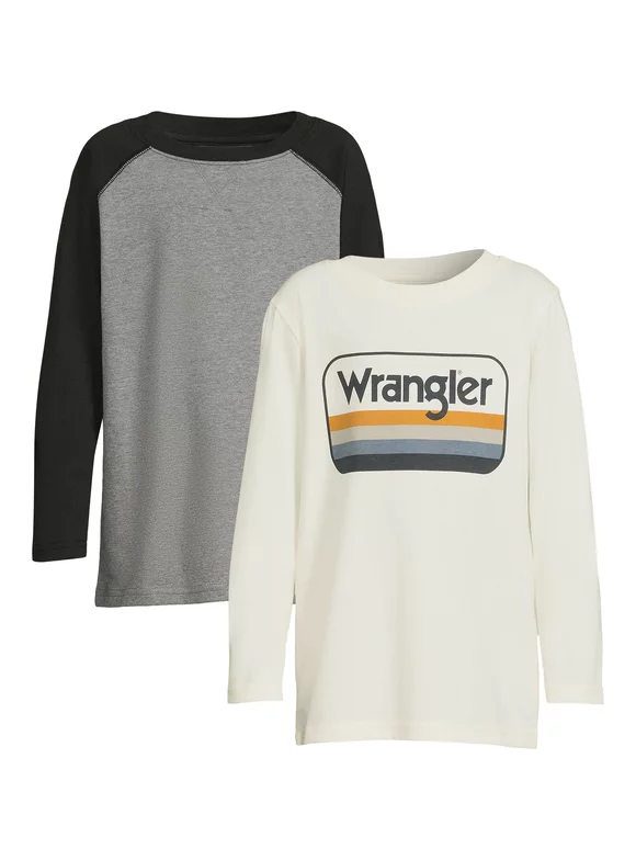 Wrangler Boys Long Sleeve Raglan and Graphic Tee, 2-Pack, Sizes 4-18 & Husky