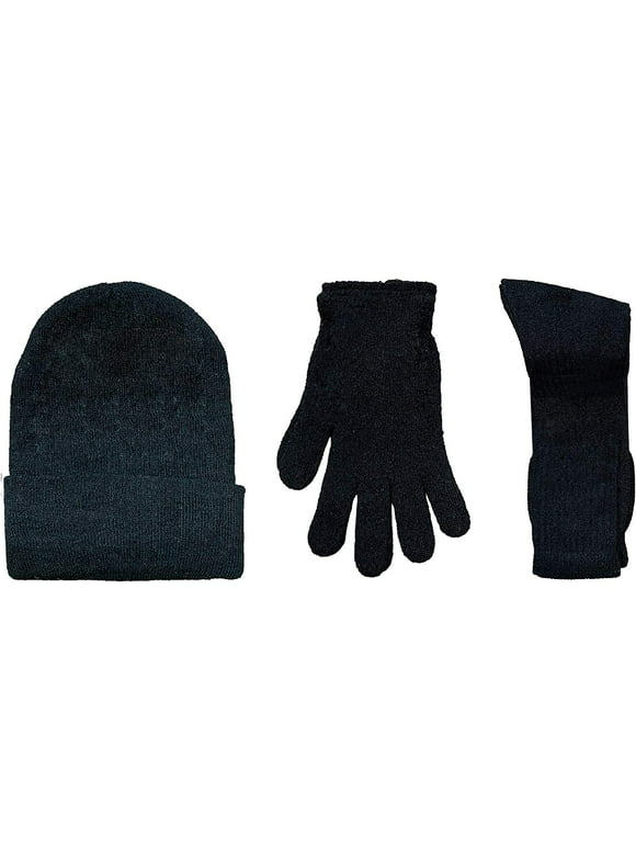 Yacht & Smith Winter Beanies & Gloves for Men & Women, Warm Thermal Cold Resistant Bulk Packs (Mens 3 Pc Combo A)