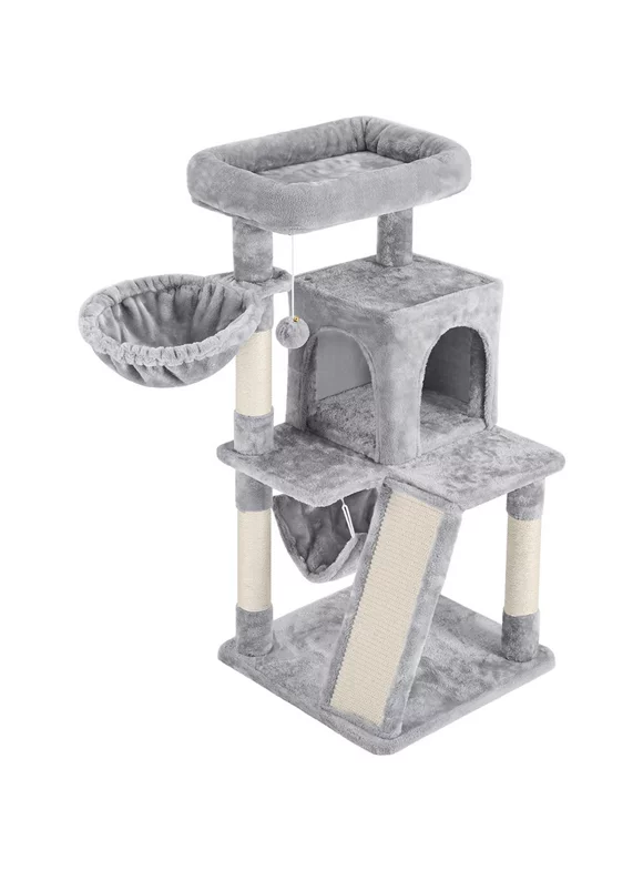 Yaheetech 40-in Multi-Level Cat Tree Tower with Condo, Light Gray