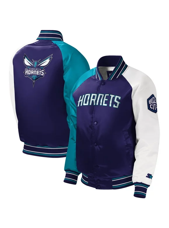 Youth Starter Purple Charlotte Hornets Raglan Full-Snap Varsity Jacket
