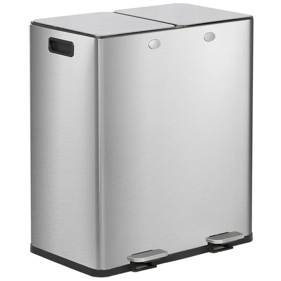 ZENSTYLE 2 x 8-Gallon Trash Can Stainless Steel Kitchen Garbage Can with Step Pedal - Silver