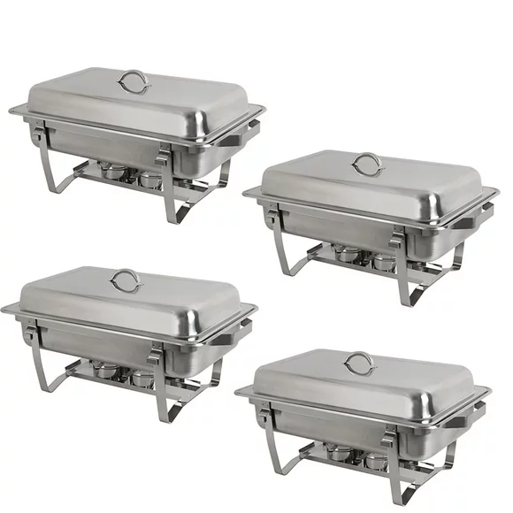 ZENSTYLE Stainless Steel Chafing Dish Buffet Set with Two Fuel Safety Burners Set of 4 Silver