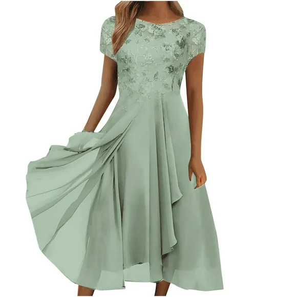 ZQGJB Rollbacks Lace Wedding Guest Dresses for Women Half Sleeve Mother of The Groom Dresse Mother of The Bride Dress Elegant Party Chiffon Formal Evening Dress Z01-Green XXXL