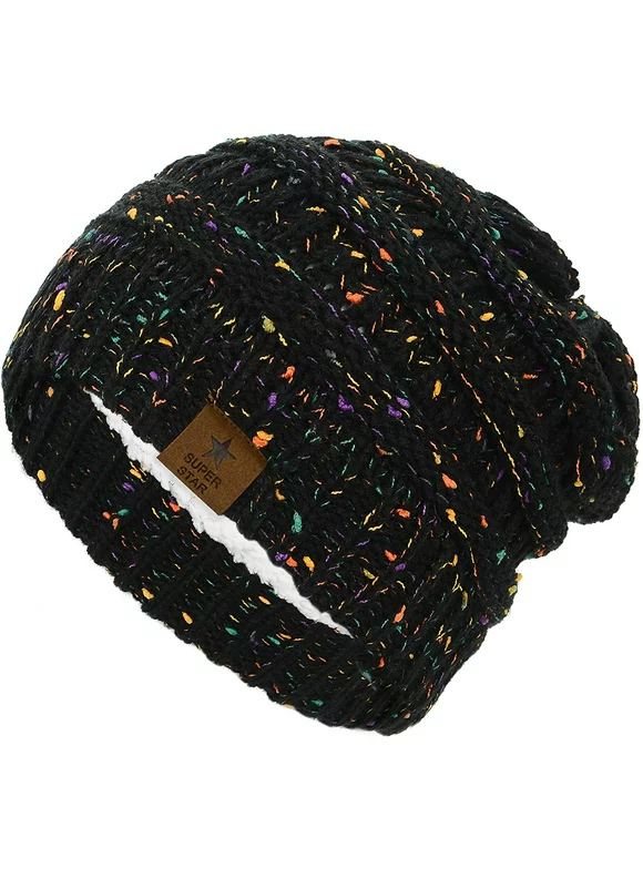 Zando Winter Beanie Hats for Men Women Thick Knit Fleece Beanie Women Men Winter Hat Warm Skiing Beanies Black Mix Colors