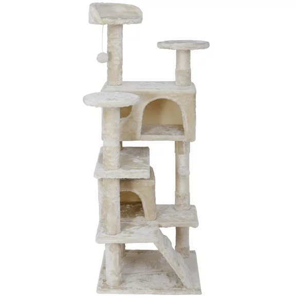 ZenStyle 53" H Cat Tree Scratching Post Condo Tower Pet Kitty Playhouse, Beige