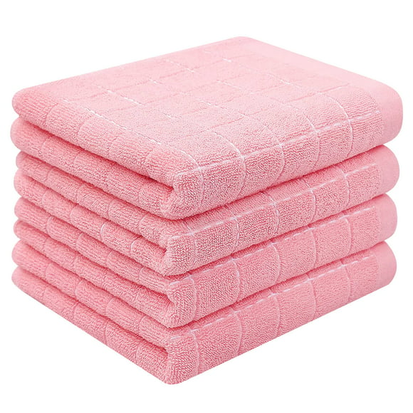 decorUhome 100% Cotton Terry Kitchen Towels, Soft and Super Absorbent Dish Towels, 4 Pack, 13 x 28 inches, Pink