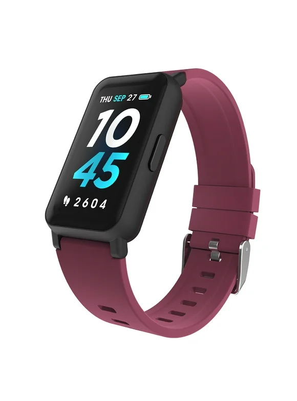 iTech Active 3 Unisex Adult Smartwatch Fitness Tracker, Merlot, Silicone Strap