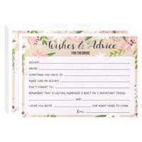 Marriage Advice and Well Wishes for Bridal Shower - 50 Sheet Floral Wedding Game Cards, Rustic Party Supplies for Bachelorette Party and Rehearsal Dinner, 50 Vintage Cards Included, 5 x 7 Inches, Pink