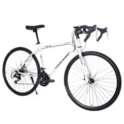 LNCDIS Unisex Begasso Shimanos Aluminum Full Suspension Road Bike 21 Speed Disc Brakes, 700C, Black + White