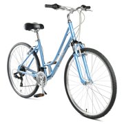 Retrospec Barron Comfort Hybrid Bike 21-Speed Step-Through with Front Suspension and 700c Wheels with Multi-Surface Tires; 14" X-Small, Glacier Blue
